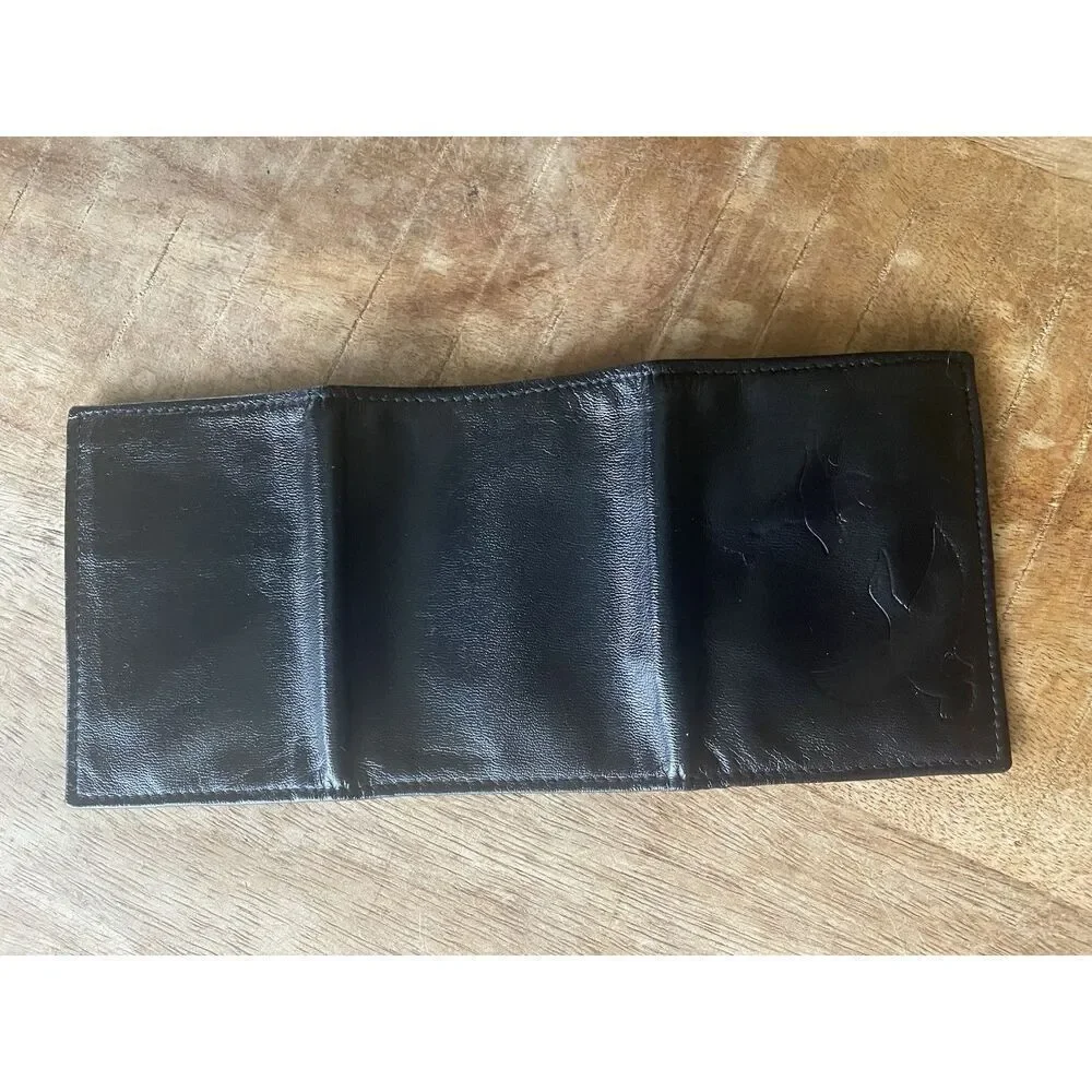 Vintage Black Leather Trifold Wallet with Flying Ducks Embossing Bag Bazaar